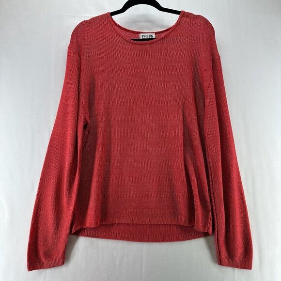 Chico's Design Sweater Size M/L Round Neck Long Sleeve Pullover Rayon Rust Red - Picture 1 of 9